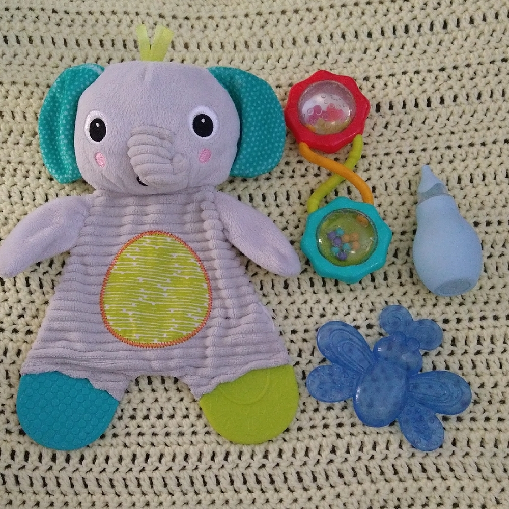 Teething Elephant Comfort Toy with Teether and Rattle -